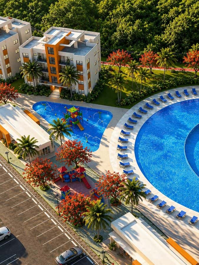 One Bedroom Apartments in Gated Community with Socail Areas, Pool, Kids Playgroung, Walking and Biking Trails, Gardens and Flexible Payments on Outsides of Punta Cana